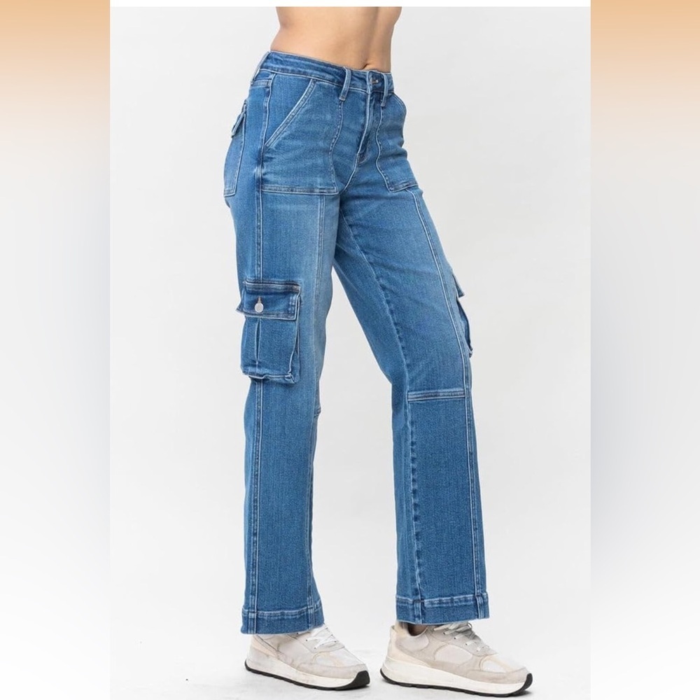 Judy Blue High Waist Wide Leg Denim Cargo Jeans 88724 size 11 - Picture 4 of 7